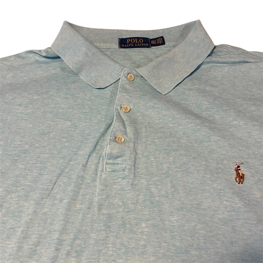 Polo Ralph Lauren Mens Light Blue Polo Shirt Short Sleeve Heathered 3XLT